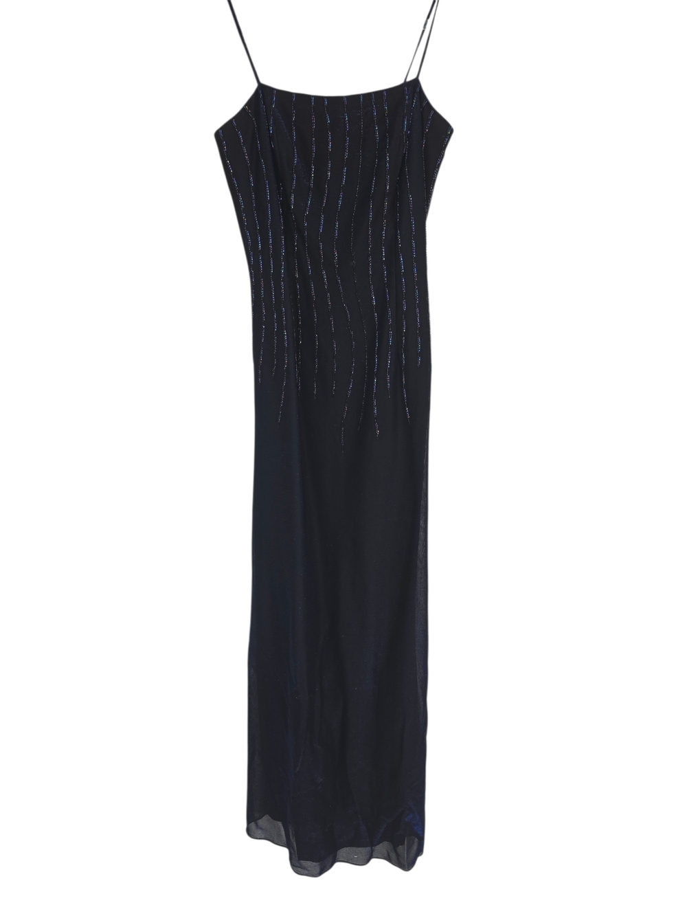 Vintage Y2k Black Blue Color Shift Beaded Spaghetti-Strap Maxi Dress